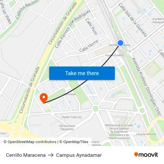 Cerrillo Maracena to Campus Aynadamar map
