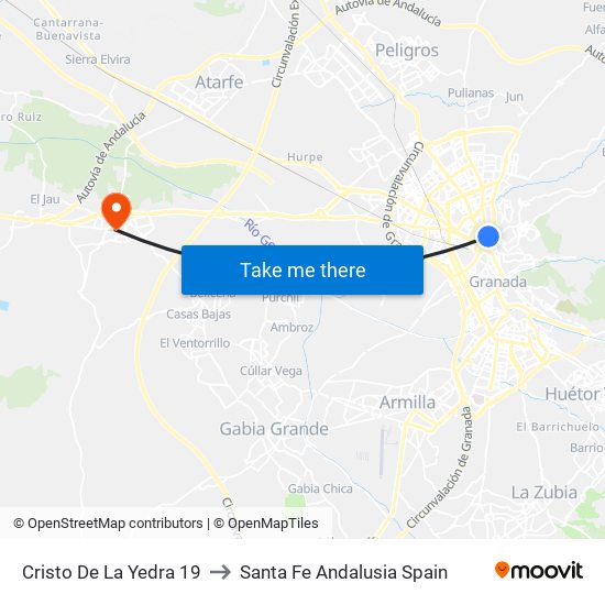 Cristo De La Yedra 19 to Santa Fe Andalusia Spain map