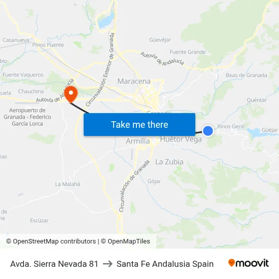 Avda. Sierra Nevada 81 to Santa Fe Andalusia Spain map