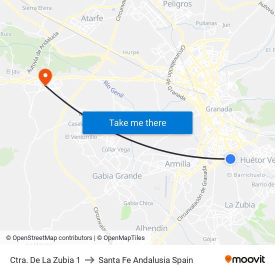 Ctra. De La Zubia 1 to Santa Fe Andalusia Spain map