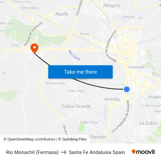 Rio Monachil (Fermasa) to Santa Fe Andalusia Spain map