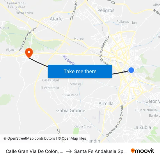 Calle Gran Vía De Colón, 12 to Santa Fe Andalusia Spain map