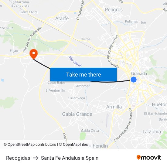 Recogidas to Santa Fe Andalusia Spain map