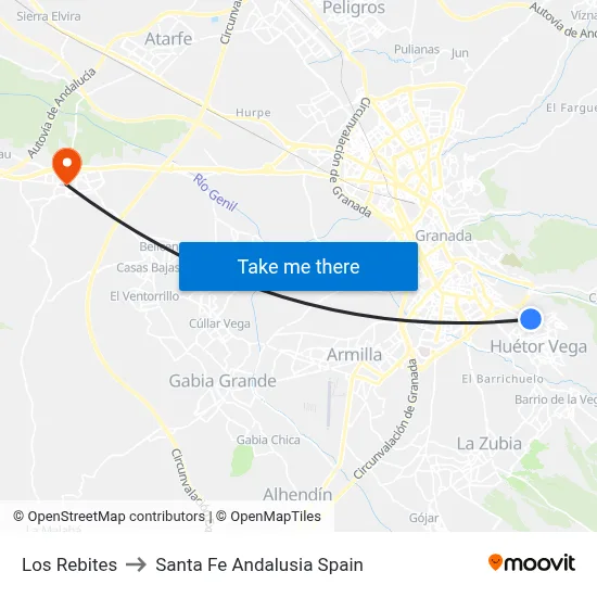 Los Rebites to Santa Fe Andalusia Spain map