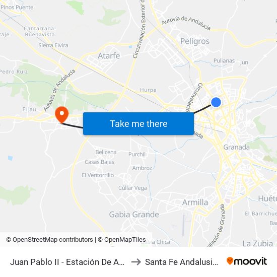 Juan Pablo II - Estación De Autobuses to Santa Fe Andalusia Spain map