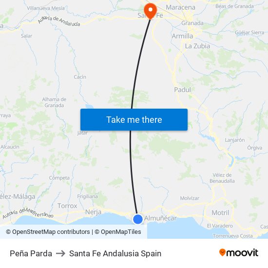 Peña Parda to Santa Fe Andalusia Spain map