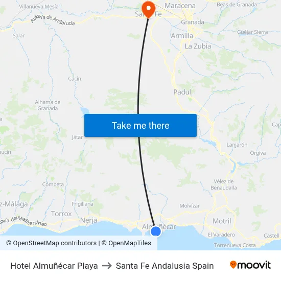 Hotel Almuñécar Playa to Santa Fe Andalusia Spain map