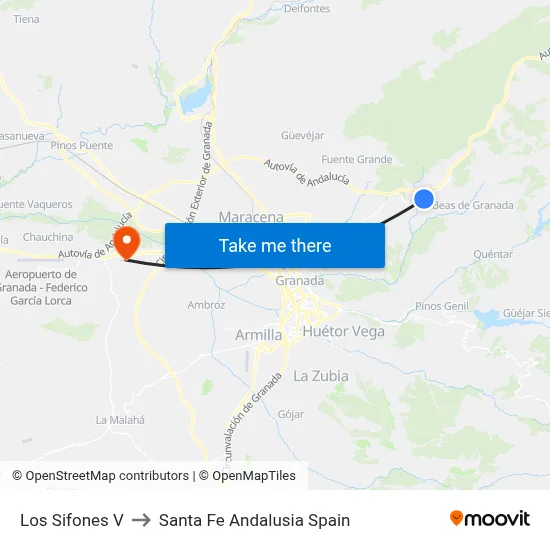 Los Sifones V to Santa Fe Andalusia Spain map