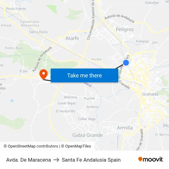 Avda. De Maracena to Santa Fe Andalusia Spain map