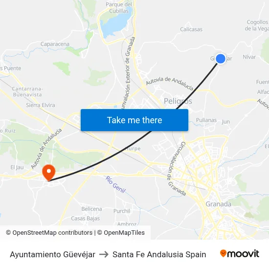 Ayuntamiento Güevéjar to Santa Fe Andalusia Spain map