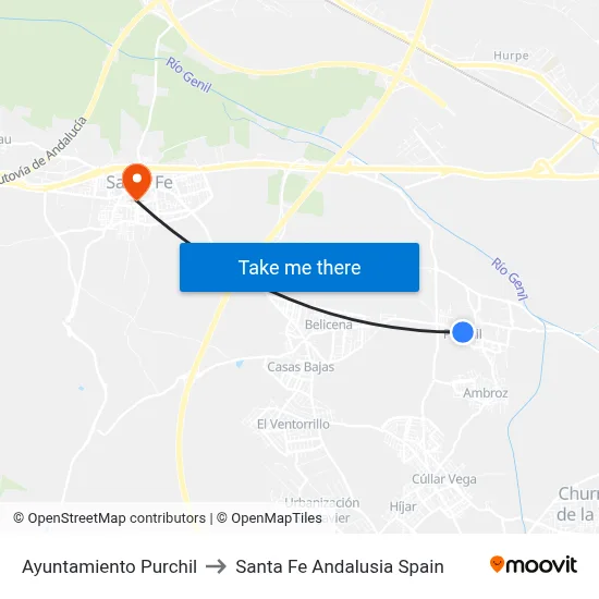 Ayuntamiento Purchil to Santa Fe Andalusia Spain map