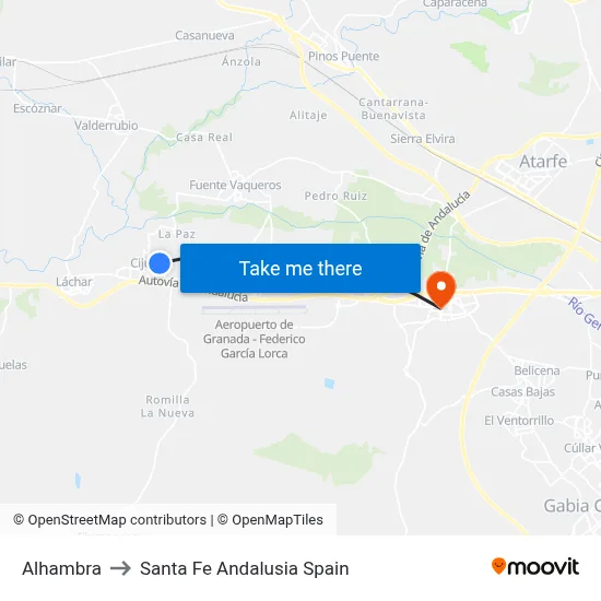 Alhambra to Santa Fe Andalusia Spain map
