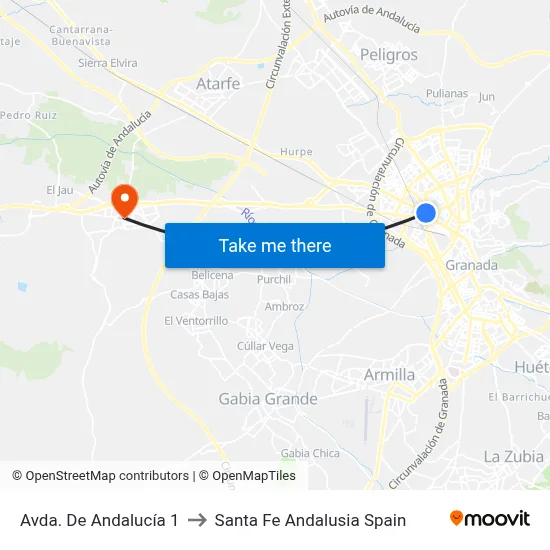 Avda. De Andalucía 1 to Santa Fe Andalusia Spain map