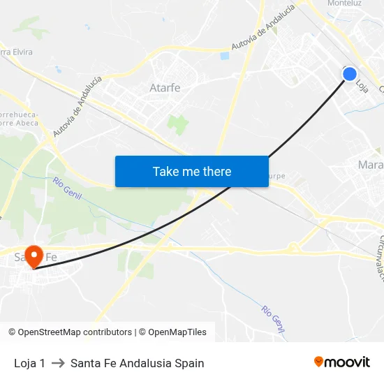 Loja 1 to Santa Fe Andalusia Spain map