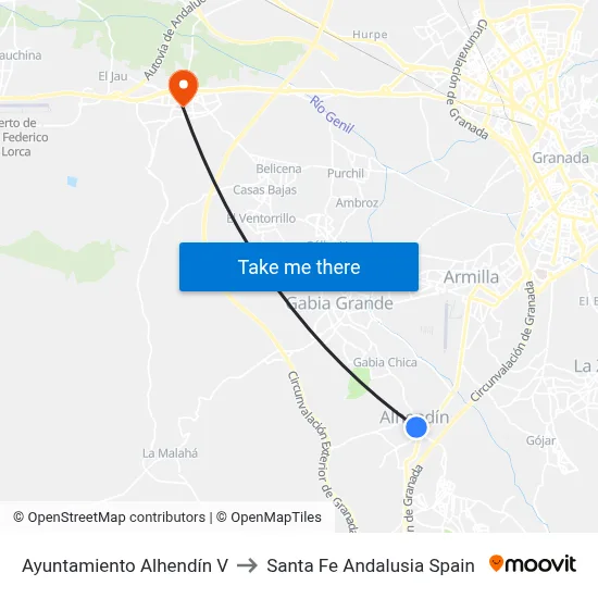 Ayuntamiento Alhendín V to Santa Fe Andalusia Spain map