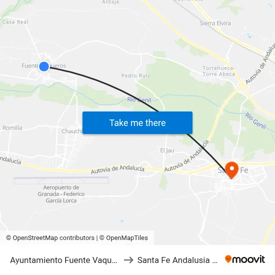 Ayuntamiento Fuente Vaqueros V to Santa Fe Andalusia Spain map