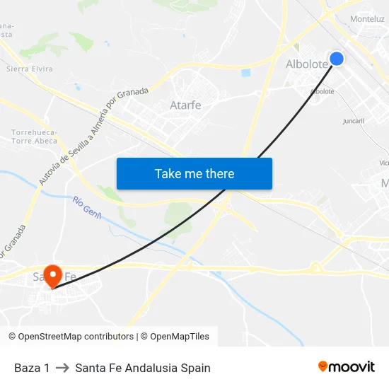 Baza 1 to Santa Fe Andalusia Spain map