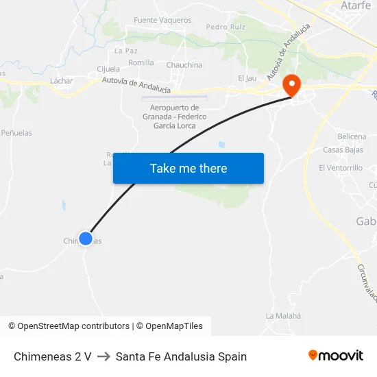 Chimeneas 2 V to Santa Fe Andalusia Spain map