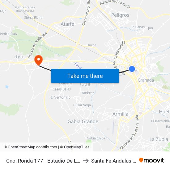 Cno. Ronda 177 - Estadio De La Juventud to Santa Fe Andalusia Spain map