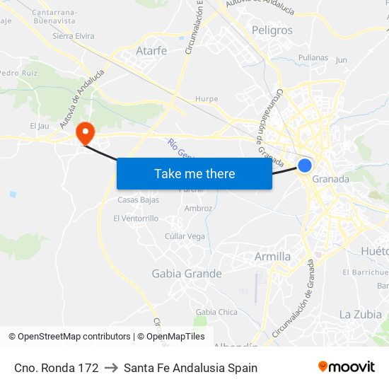 Cno. Ronda 172 to Santa Fe Andalusia Spain map