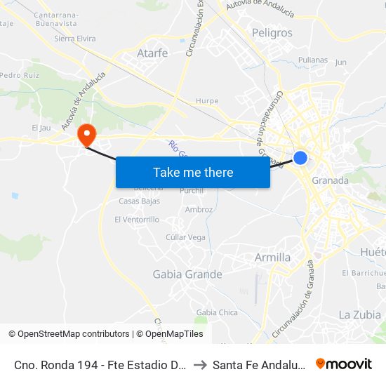 Cno. Ronda 194 - Fte Estadio De La Juventud to Santa Fe Andalusia Spain map
