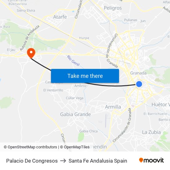 Palacio De Congresos to Santa Fe Andalusia Spain map