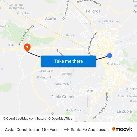 Avda. Constitución 15 - Fuentenueva to Santa Fe Andalusia Spain map