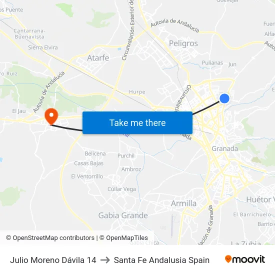 Julio Moreno Dávila 14 to Santa Fe Andalusia Spain map