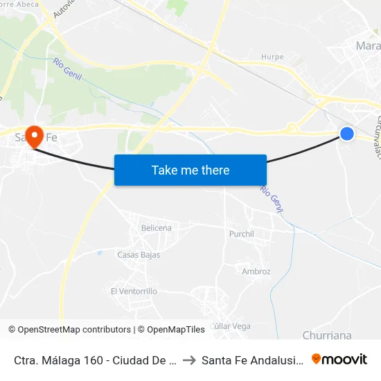 Ctra. Málaga 160 - Ciudad De Los Niños to Santa Fe Andalusia Spain map
