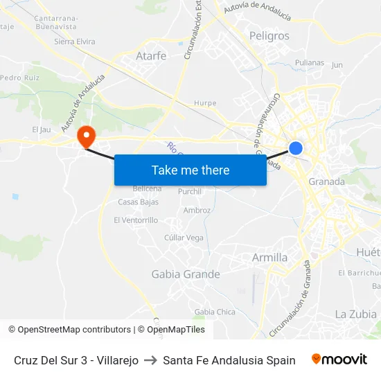 Cruz Del Sur 3 - Villarejo to Santa Fe Andalusia Spain map