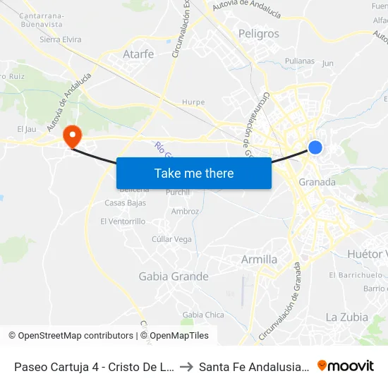 Paseo Cartuja 4 - Cristo De La Yedra to Santa Fe Andalusia Spain map