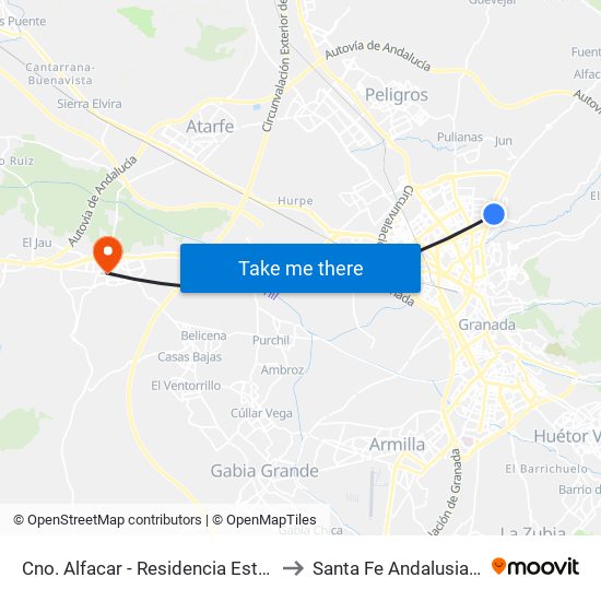 Cno. Alfacar - Residencia Estudiantes to Santa Fe Andalusia Spain map