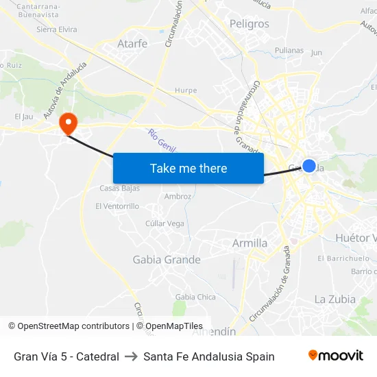 Gran Vía 5 - Catedral to Santa Fe Andalusia Spain map