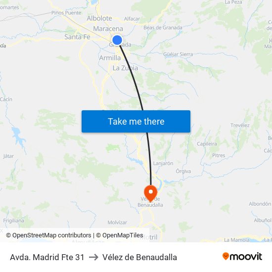 Avda. Madrid Fte 31 to Vélez de Benaudalla map