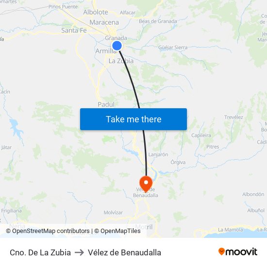 Cno. De La Zubia to Vélez de Benaudalla map