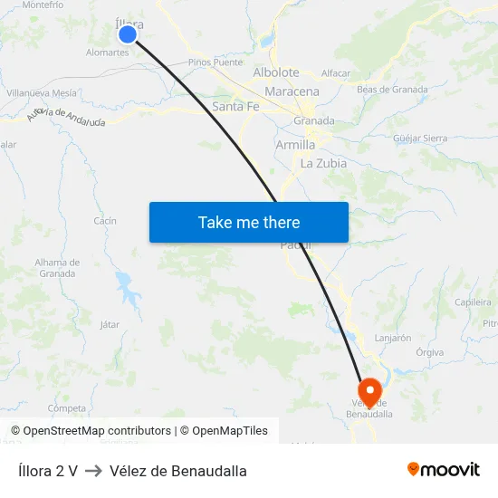 Íllora 2 V to Vélez de Benaudalla map