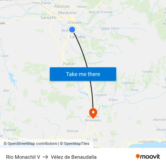 Río Monachil V to Vélez de Benaudalla map