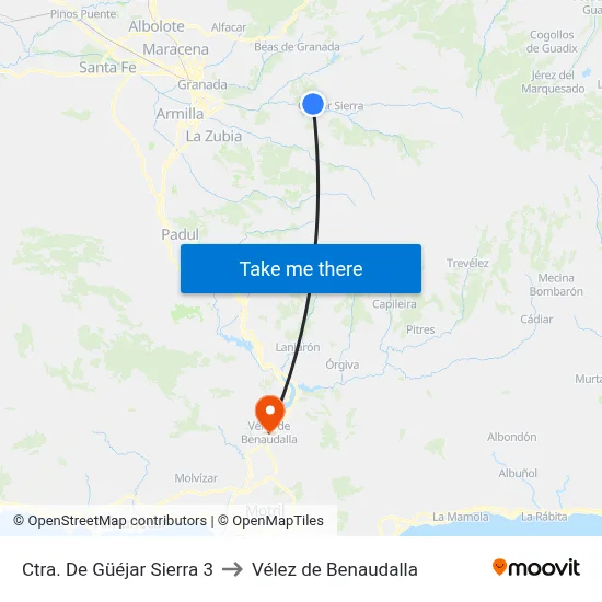 Ctra. De Güéjar Sierra 3 to Vélez de Benaudalla map