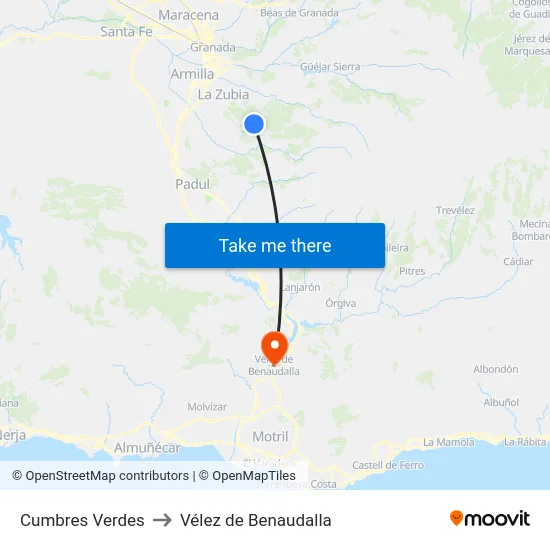 Cumbres Verdes to Vélez de Benaudalla map