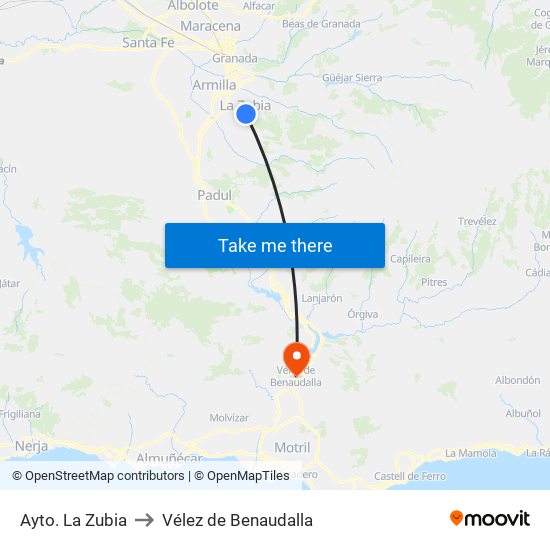 Ayto. La Zubia to Vélez de Benaudalla map