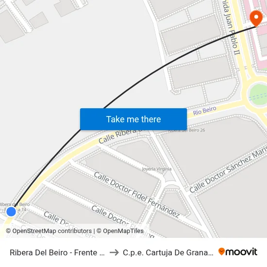 Ribera Del Beiro - Frente 14 to C.p.e. Cartuja De Granada map