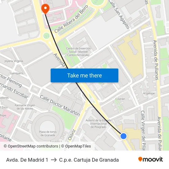 Avda. De Madrid 1 to C.p.e. Cartuja De Granada map