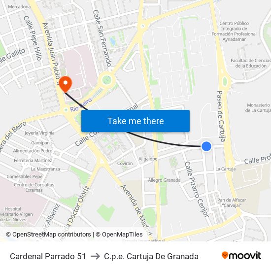 Cardenal Parrado 51 to C.p.e. Cartuja De Granada map