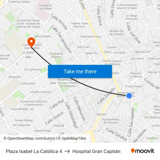 Plaza Isabel La Católica 4 to Hospital Gran Capitán map