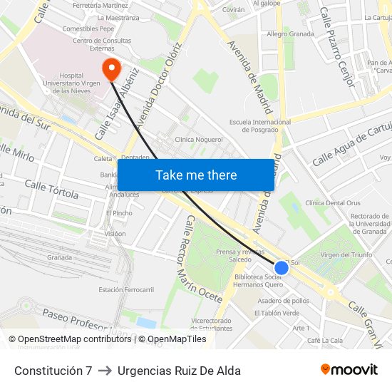 Constitución 7 to Urgencias Ruiz De Alda map