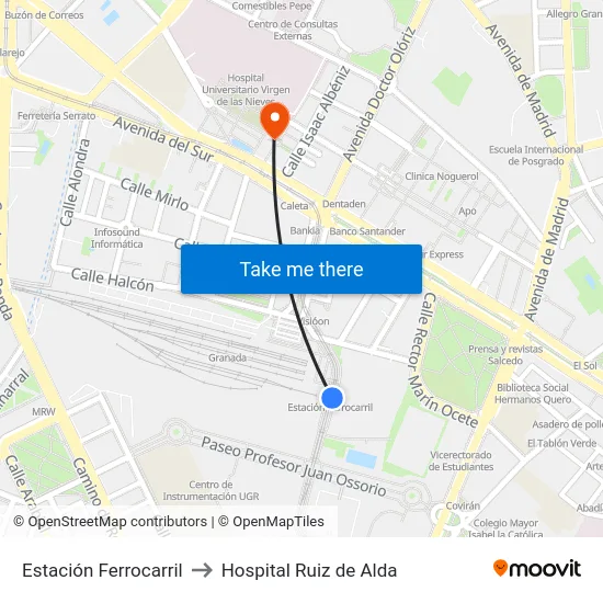 Estación Ferrocarril to Hospital Ruiz de Alda map