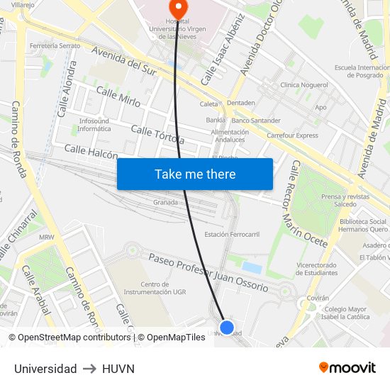 Universidad to HUVN map