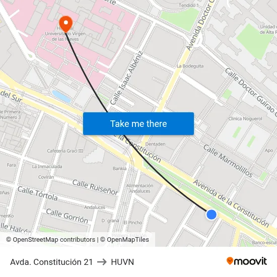 Avda. Constitución 21 to HUVN map