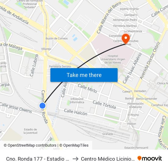 Cno. Ronda 177 - Estadio De La Juventud to Centro Médico Licinio de la Fuente map