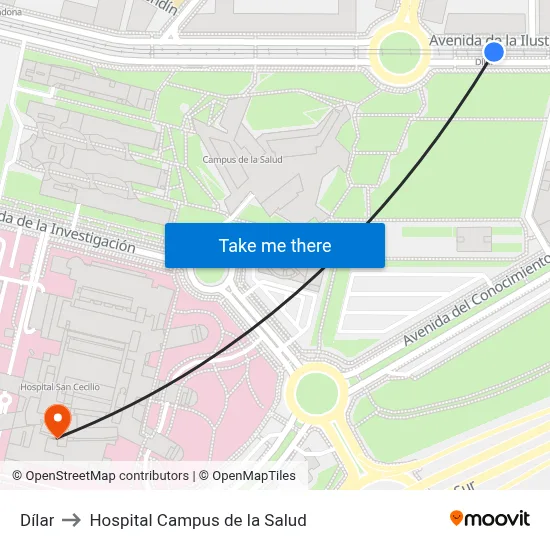 Dílar to Hospital Campus de la Salud map